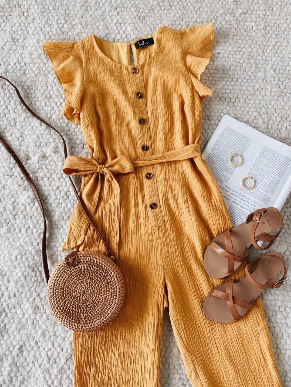 NWT Lulus Golden Yellow Flutter Sleeve Jumpsuit